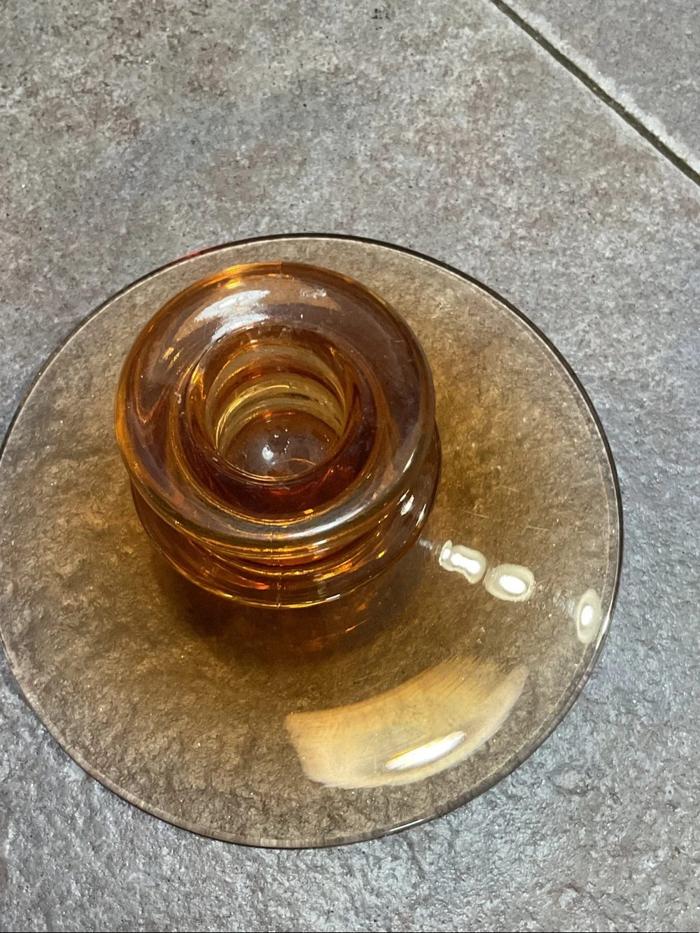 Pair of Amber Glass Candle Holders - Retro Amber Accent